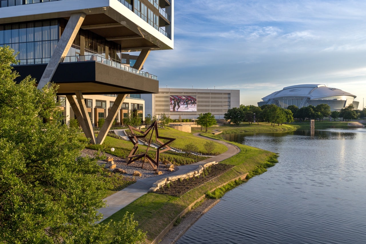 Custom built star structure on lawn.