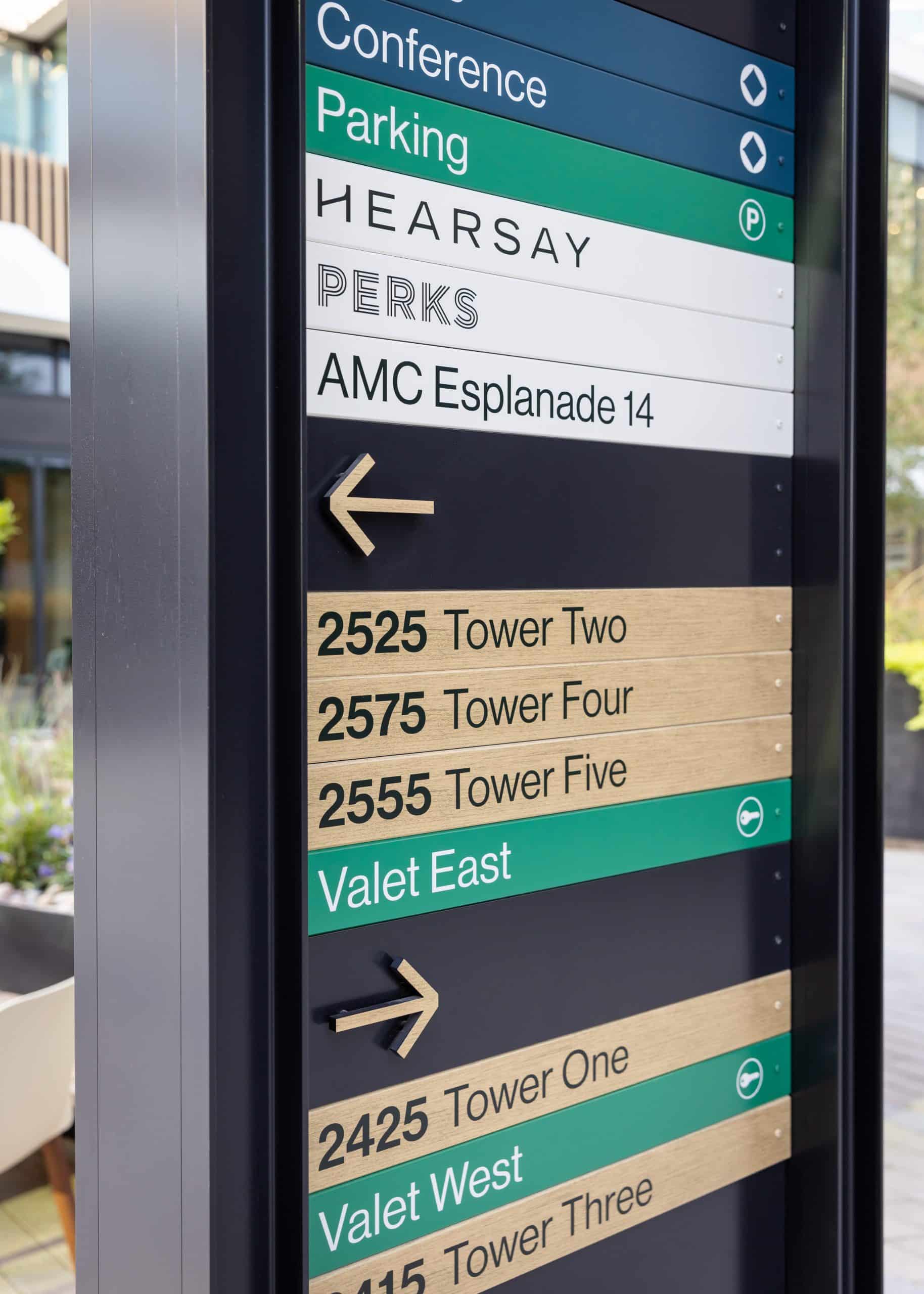 Freestanding directory signage.