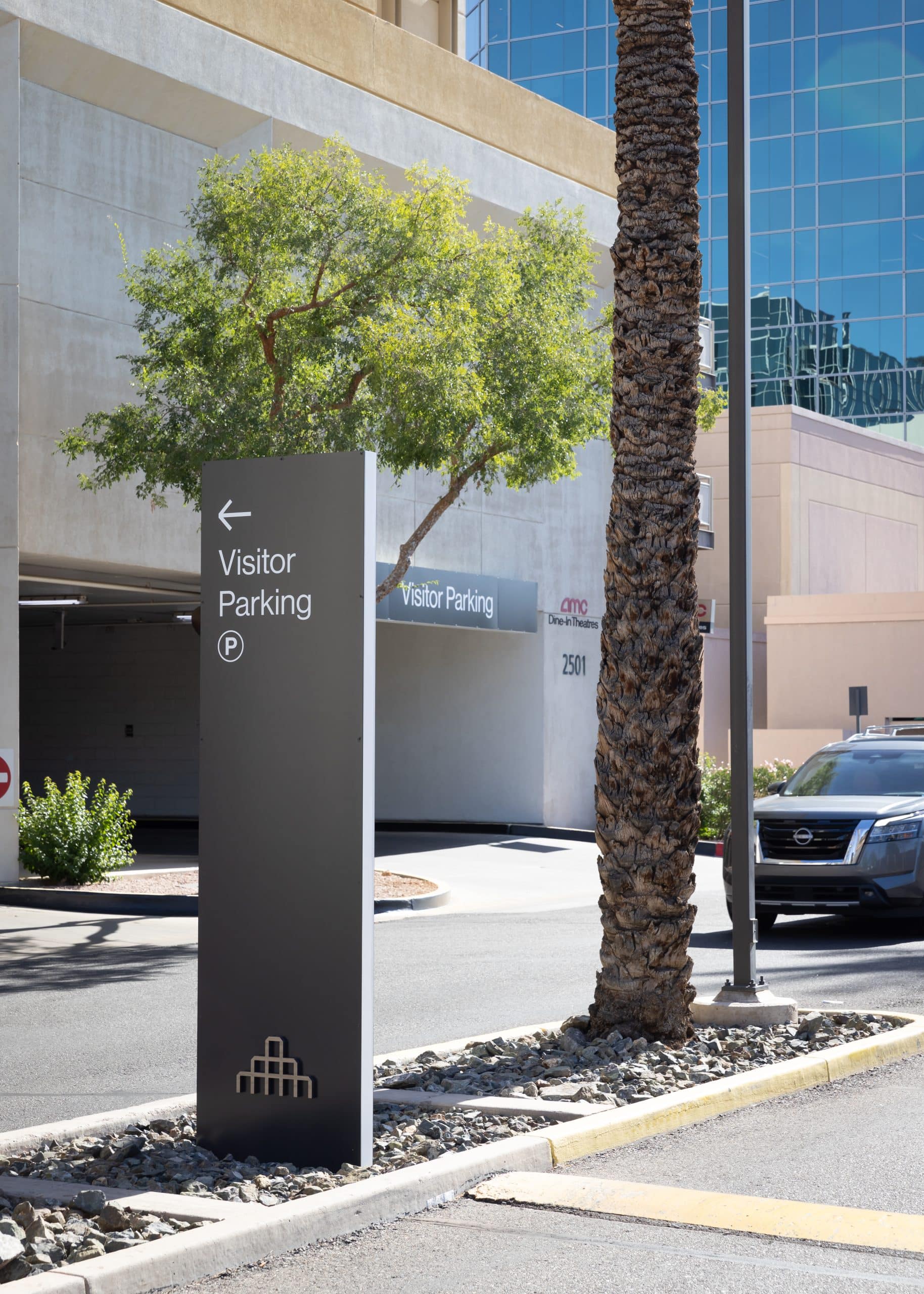 Exterior signage, pylon directional sign