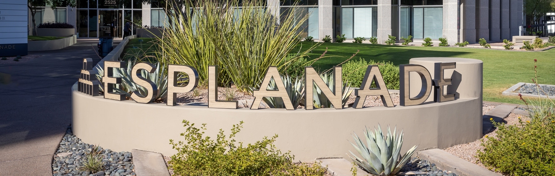 Bottom mounted wood grain dimensional letter, exterior, Phoenix Arizona.